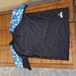 LAFROI, Men's XXL, Black w Blue Pattern Short  Sleeve, Rash Gaurd